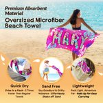 Personalised Toile De Jouy Graffiti Floral Quick Dry Oversized Beach Towel with Name Summer Vacation Travel Essentials Birthday Gift for Friend Family