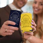 Personalized Simple Line Drawing Style Photo Insulated Beer Can Cooler Sleeve with Surname Date and Text Wedding Party Gift for Couple Family Friend