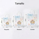 Bolsa transparente personalizada con nombre e inicial diseño de Pascua con lazo rosa conejo y pollitos regalo de fiesta para niños