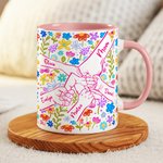 Personalized Colourful Flower Hand in Hand Design Ceramic Coffee Mug with Names Mother's Day Birthday Gift for Mom Grandma