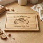 Personalized Engraved Name Sourdough Handmade with Love Charcuterie Cutting Board with Juice Groove Kitchen Decor Made in USA Birthday Gift for Bakers