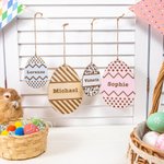 Plaque Œuf de Pâques en Bois Décoration Personnalisée avec Nom Gravé Cadeau de Pâques pour Enfant