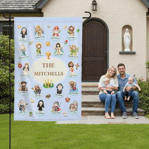 Personalized Cartoon Holy Saints of Heaven Guardian Garden Flag with Name Yard Porch Decor Birthday Children's Day Gift for Kids Christians