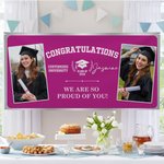 Personalized Multicolor Congratulations Photos Banner with Name Text and School Name Party Backdrop Decor Class of 2026 Graduation Gift for Graduates