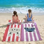 Gepersonaliseerd Panda Konijn Cartoondieren Sneldrogend Gestreept Strandlaken met Naam Zomervakantie- en Verjaardagscadeau voor Jongens en Meisjes