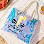 Personalized Oh Sip Girls Trip Drinks Waterproof Clear Tote Bag with Name Beach Accessories Travel Vacation Gift for Women