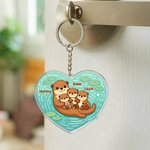 Personalized Otter Mom and 1-5 Baby Otters Heart-Shaped Acrylic Keychain with Names Daily Use Mother's Day Gift for Mom Grandma