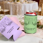 Personalized Simple Line Drawing Style Photo Insulated Beer Can Cooler Sleeve with Surname Date and Text Wedding Party Gift for Couple Family Friend