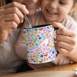 Personalized Colourful Flower Hand in Hand Design Ceramic Coffee Mug with Names Mother's Day Birthday Gift for Mom Grandma