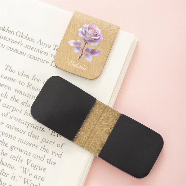 Personalised Multicolour Retro Birth Flower Magnetic PU Leather Bookmark Clip with Name Book Club Birthday Gift for Bookworms Reading Lovers