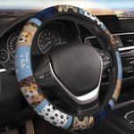 Personalized 3 Pet Photo Plaid Design Car Steering Wheel Cover with Name Birthday Anniversary Gift for Pet Lovers Car Owners