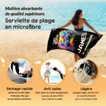 Serviette de plage personnalisée avec nom - Motif manette de jeu graffiti multicolore - Cadeau d'anniversaire pour fan de jeux vidéo