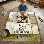 Personalised Cute Highland Cow Soft Throw Blanket with Tassels and Name Home Decor Anniversary Birthday Gift for Cowboy Cowgirl