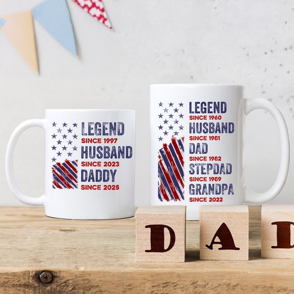 Personalised Stars & Stripes Legend Ceramic Mug with Name and Year Birthday Father's Day Anniversary Gift for Husband Dad Grandpa