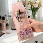 Personalised Birth Flower Butterfly PU Leather Makeup Brush Bag with 8 Pcs Makeup Brushes Travel Essentials Mother's Day Birthday Gift for Women