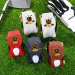 Personalized Golden Golf Badge Initial PU Leather Golf Ball Bag Tee Holder with Name Golf Club Birthday Gift for Golf Lovers
