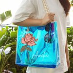 Personalizado 2 Estilos Nacimiento Flor Holográfico Transparente Bolsa Tote con Nombre Playa Accesorios Diario Despedida de Soltera Regalo de Navidad para Novias Mujeres