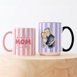 Personalized Watercolor Photo Striped Design 11 oz 15 oz Ceramic Coffee Mug with Title Daily Use Birthday Mother's Day Gift for Grandma Mom