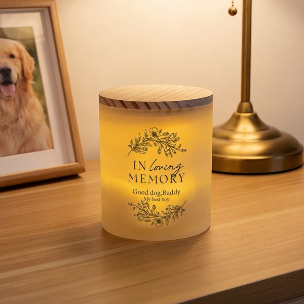 Personalized In Loving Memory Floral Wreath Design LED Candle Jar with Text Memorial Gift for Loss of Loved One