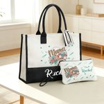Personalized Mama Bow Flower Large Tote Bag Portable Makeup Bag with Name Birthday Mother's Day Gift for Mom Grandma Family