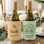 Personalized Simple Line Drawing Style Photo Insulated Beer Can Cooler Sleeve with Surname Date and Text Wedding Party Gift for Couple Family Friend