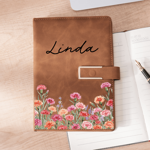 Personalised Multicolour Birth Flower A5 Notebook with Name and Lined Pages Daily Use Office Supplies Mother's Day Gift for Mom Friend