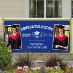 Personalized Multicolor Congratulations Photos Banner with Name Text and School Name Party Backdrop Decor Class of 2026 Graduation Gift for Graduates