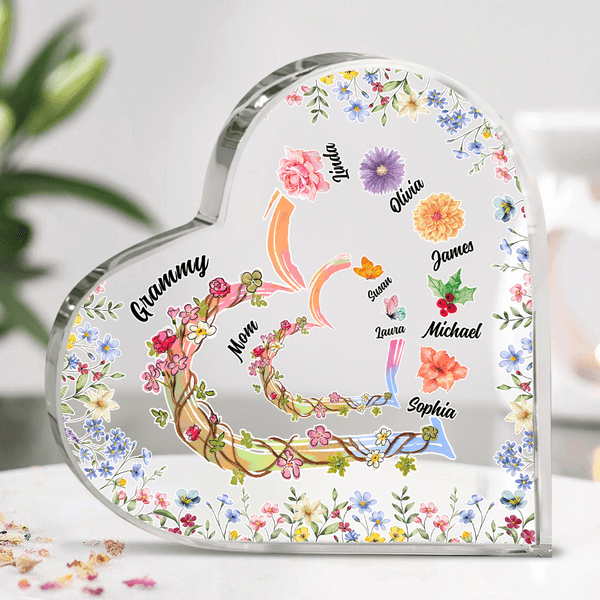 Personalized Birth Flower Butterfly Heart-Shaped Acrylic Plaque with Names Home Decor Mother's Day Gift for Mom Grandma