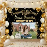 Personalized Congratulations Balloon Photo Banner with Name and Year Party Backdrop Decor Graduation Gift for Graduates