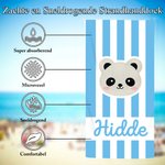Gepersonaliseerd Panda Konijn Cartoondieren Sneldrogend Gestreept Strandlaken met Naam Zomervakantie- en Verjaardagscadeau voor Jongens en Meisjes