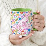 Personalized Colourful Flower Hand in Hand Design Ceramic Coffee Mug with Names Mother's Day Birthday Gift for Mom Grandma