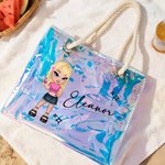 Personalised Waterproof Y2K Cartoon Character Neon Laser Clear Tote Bag with Name Birthday Bridal Party Gift for Women Girls
