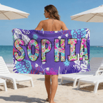 Personalised Toile De Jouy Graffiti Floral Quick Dry Oversized Beach Towel with Name Summer Vacation Travel Essentials Birthday Gift for Friend Family