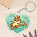 Personalized Otter Mom and 1-5 Baby Otters Heart-Shaped Acrylic Keychain with Names Daily Use Mother's Day Gift for Mom Grandma