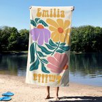 Gepersonaliseerde Sneldrogende Strandhanddoek met Kleurrijke Bloemen en Naam als Zomercadeau Verjaardagscadeau of Feestelijk Cadeau voor Dames