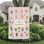 Personalized Cartoon Holy Saints of Heaven Guardian Garden Flag with Name Yard Porch Decor Birthday Children's Day Gift for Kids Christians