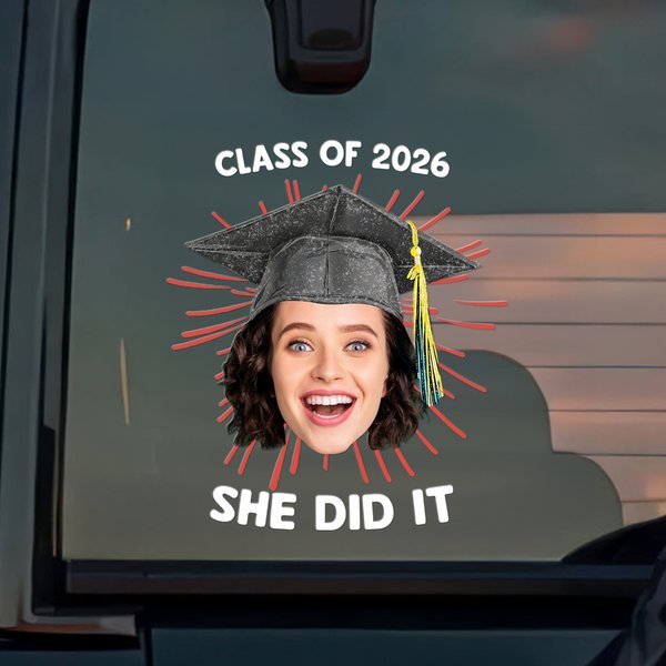 Adesivo impermeabile per auto con nome Regalo di laurea per laureati personalizzato con foto del volto del cappello di laurea