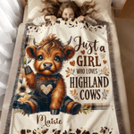 Personalised Cute Highland Cow Soft Throw Blanket with Tassels and Name Home Decor Anniversary Birthday Gift for Cowboy Cowgirl