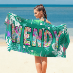 Personalised Toile De Jouy Graffiti Floral Quick Dry Oversized Beach Towel with Name Summer Vacation Travel Essentials Birthday Gift for Friend Family