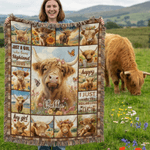 Personalised Cute Highland Cow Soft Throw Blanket with Tassels and Name Home Decor Anniversary Birthday Gift for Cowboy Cowgirl