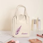 Personalized Watercolor Birth Flower PU Leather Handheld Makeup Bag with Name Birthday Anniversary Gift for Woman Girlfriend Sister
