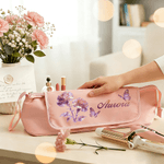 Personalized Dreamy Butterfly Birth Flower Hair Tools Travel Bag with Name Travel Essentials Birthday Gift for Women