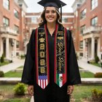 Personlig mexikansk amerikansk flagga Graduation Stole med namn och år Graduation Celebration Gift för klass 2026-akademiker