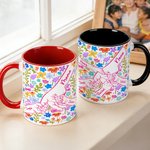 Personalized Colourful Flower Hand in Hand Design Ceramic Coffee Mug with Names Mother's Day Birthday Gift for Mom Grandma
