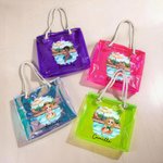 Personalized Pool Vacation Cartoon Girl Holographic Clear Tote Bag with Name Summer Party Holiday Birthday Gift for Women Girls