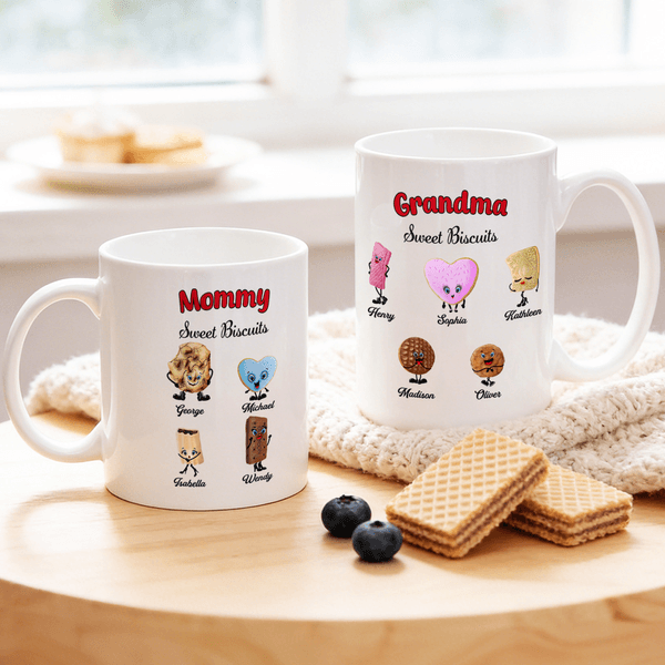 Personlig 1-10 Cartoon Cookie Wafer 11oz 15oz keramisk kaffemugg med namn och titel Mors dag Födelsedagspresent till mamma mormor