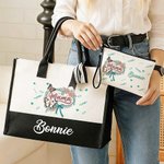 Personalized Mama Bow Flower Large Tote Bag Portable Makeup Bag with Name Birthday Mother's Day Gift for Mom Grandma Family