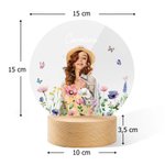 Veilleuse LED en acrylique personnalisée avec photo et noms - Motif fleurs et papillons - Cadeau anniversaire pour meilleure amie sœur