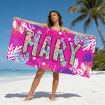 Personalised Toile De Jouy Graffiti Floral Quick Dry Oversized Beach Towel with Name Summer Vacation Travel Essentials Birthday Gift for Friend Family