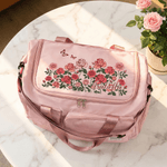 Personalized Birth Flower Multi-Compartment Large Travel Bag with Name and Shoulder Strap Travel Essential Birthday Gift for Women